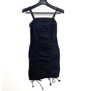 Topshop Black Denim Ruched Mini Bodycon Dress